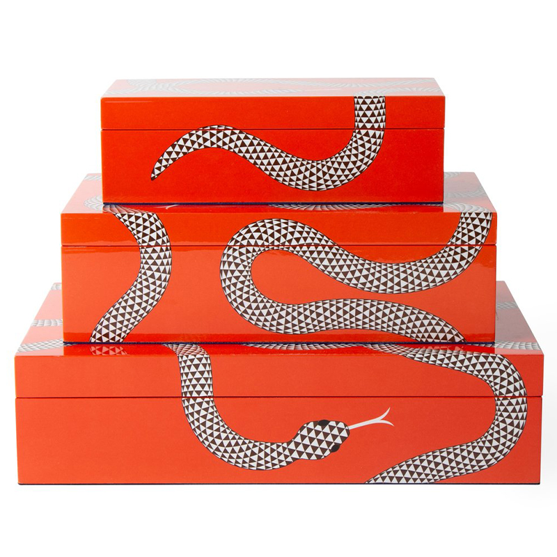 Комплект шкатулок EDEN LACQUER BOX BUNDLE Jonathan Adler Оранжевый Белый Черный в Орле | Loft Concept 