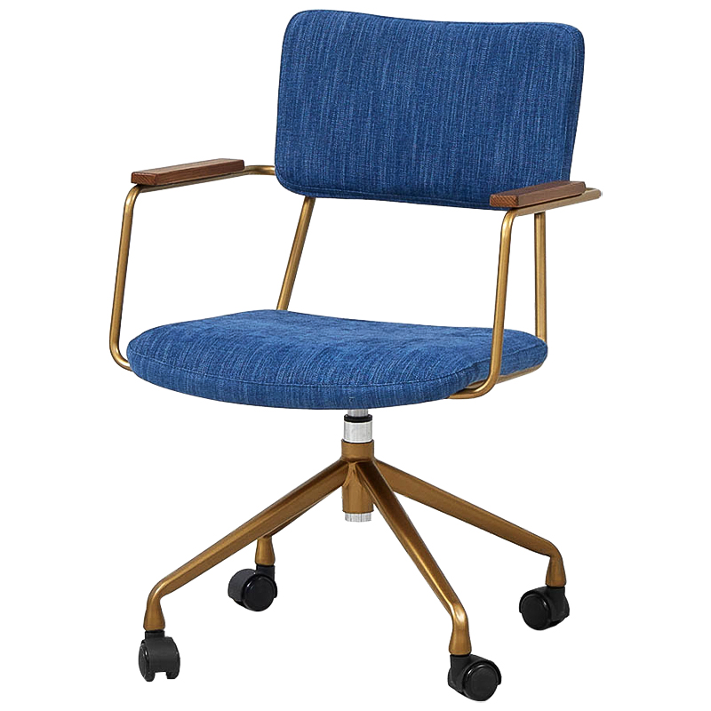 Кресло на колесах Ryan Loft Chair Blue Синий Коричневый Золотой в Орле | Loft Concept 