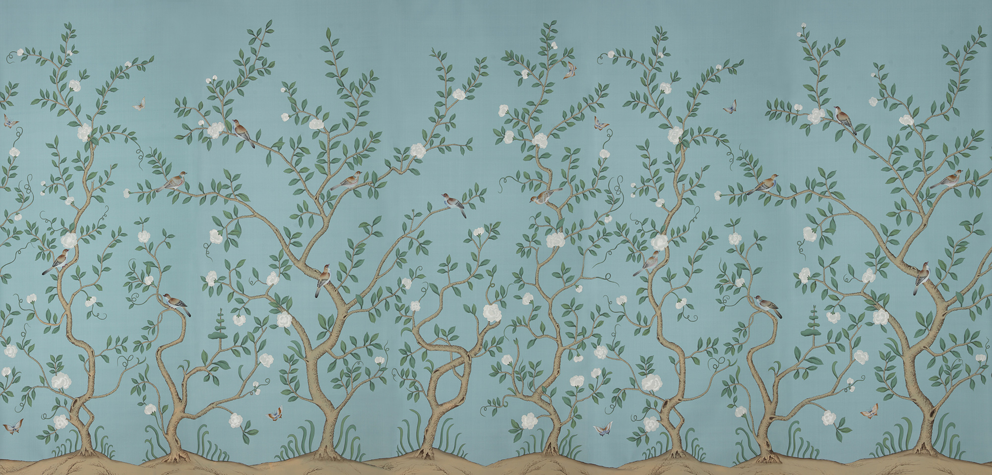 Обои ручная роспись Gustavian Garden Special Colourway on Duck Egg dyed silk Обои ручная роспись Gustavian Garden Special Colourway on Duck Egg dyed silk - постер Loft-Concept в Орле