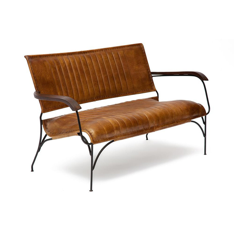 Диван-скамья из натуральной кожи Buffalo Leather Sofa two-seater Коричневый винтаж Черный Диван-скамья из натуральной кожи Buffalo Leather Sofa two-seater Коричневый винтаж Черный в Орле | Loft Concept