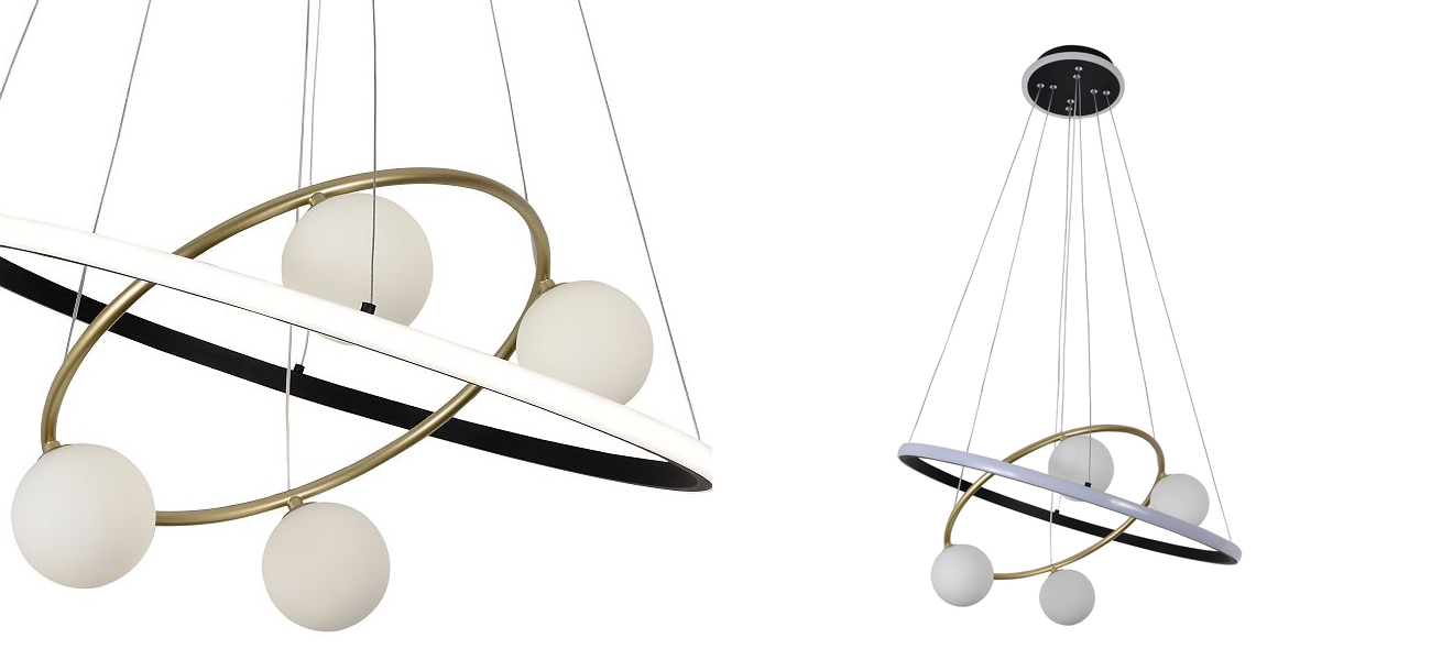 Кольцевая люстра с белыми плафонами Orbitality Black&Gold - фото