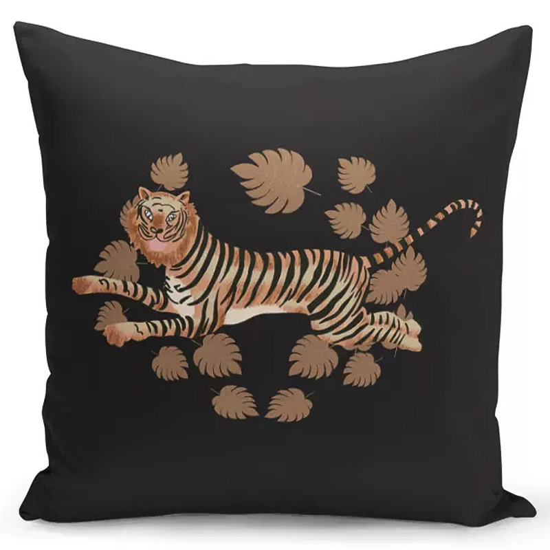 Декоративная подушка Tiger in Leaves Черный Коричневый Бежевый Декоративная подушка Tiger in Leaves Черный Коричневый Бежевый в Орле | Loft Concept
