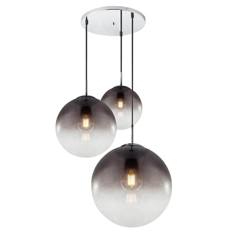 Люстра Ball Sunrise Pendant lamp smok 3 плафона Стекло Смок Хром Люстра Ball Sunrise Pendant lamp smok 3 плафона Стекло Смок Хром в Орле | Loft Concept
