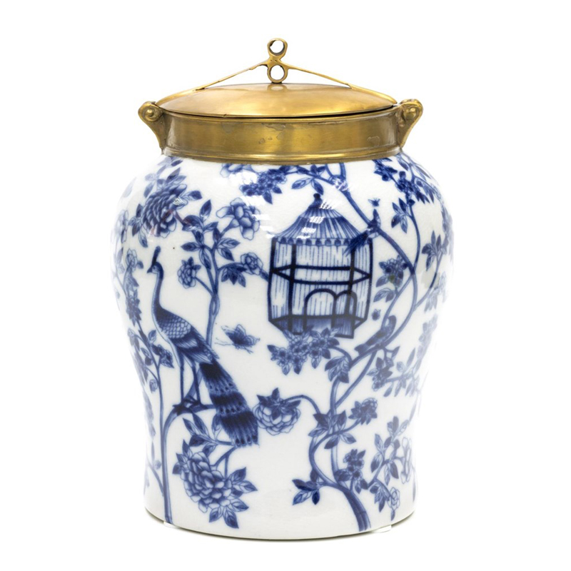 Ваза Blue and Bronze Cover Vase small Белый Синий Бронза Ваза Blue and Bronze Cover Vase small Белый Синий Бронза в Орле | Loft Concept