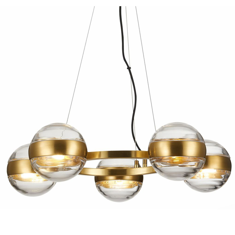 Люстра Leandra Chandelier 5 Balls Латунь Прозрачное Стекло Люстра Leandra Chandelier 5 Balls Латунь Прозрачное Стекло в Орле | Loft Concept
