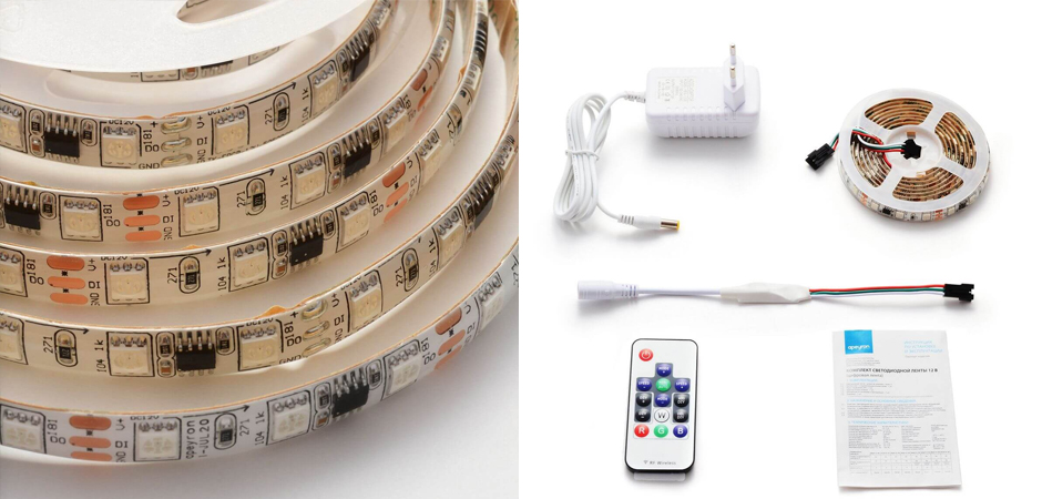 Комплект светодиодной влагозащищенной ленты 14,4W/m 60Led/m 5050SMD разноцветный 2M Комплект светодиодной влагозащищенной ленты 14,4W/m 60Led/m 5050SMD разноцветный 2M - Loft-Concept в Орле