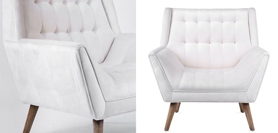 Кресло Danish Modern Armchair Tufted Accent белый велюр Кресло Danish Modern Armchair Tufted Accent белый велюр - Loft-Concept в Орле