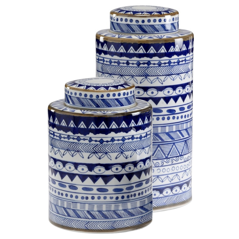 Вазы с крышками Oriental Blue Ornament Vases Синий Белый в Орле | Loft Concept 