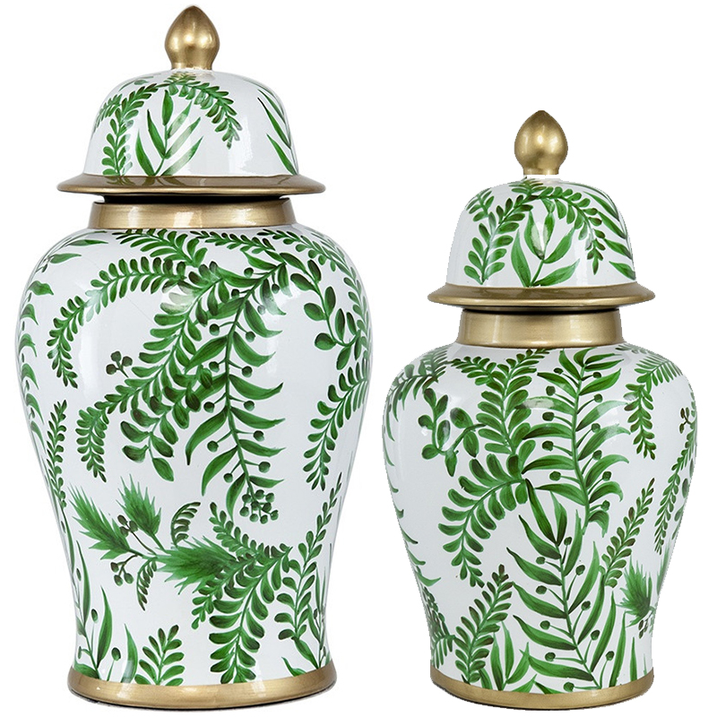 Ваза с крышкой Green Plant Vase Белый Зеленый Золотой Ваза с крышкой Green Plant Vase Белый Зеленый Золотой в Орле | Loft Concept