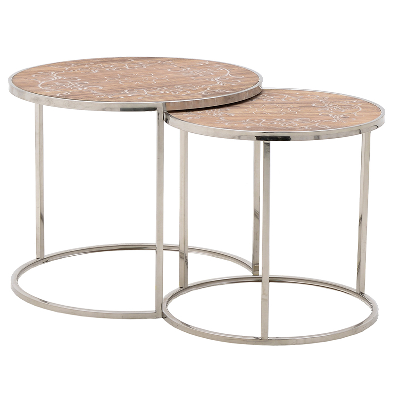 Комплект приставных столиков Malia Round Side Tables Древесина Серебряный Комплект приставных столиков Malia Round Side Tables Древесина Серебряный в Орле | Loft Concept