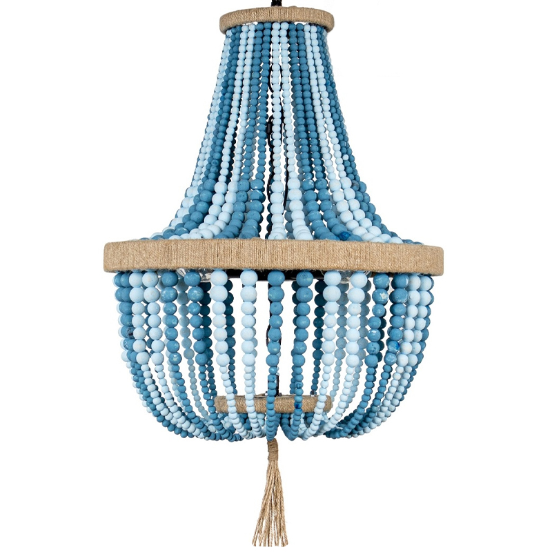 Люстра каплевидной формы украшенная круглыми бусинами Wooden Chandelier Blue Песочный Голубой Люстра каплевидной формы украшенная круглыми бусинами Wooden Chandelier Blue Песочный Голубой в Орле | Loft Concept