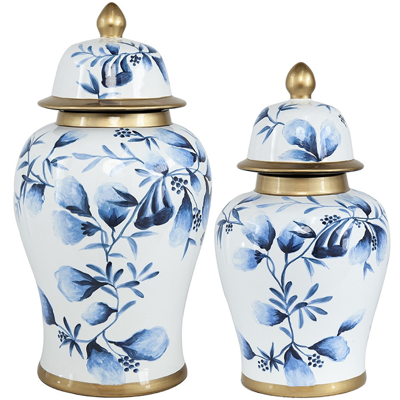 Ваза с крышкой Blue Plant Vase Золотой Белый Синий Ваза с крышкой Blue Plant Vase Золотой Белый Синий в Орле | Loft Concept