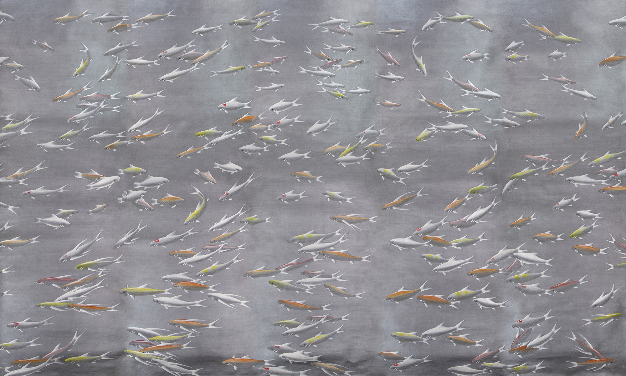 Обои ручная роспись Fishes Koi on Flash metallic Xuan paper Обои ручная роспись Fishes Koi on Flash metallic Xuan paper - постер Loft-Concept в Орле