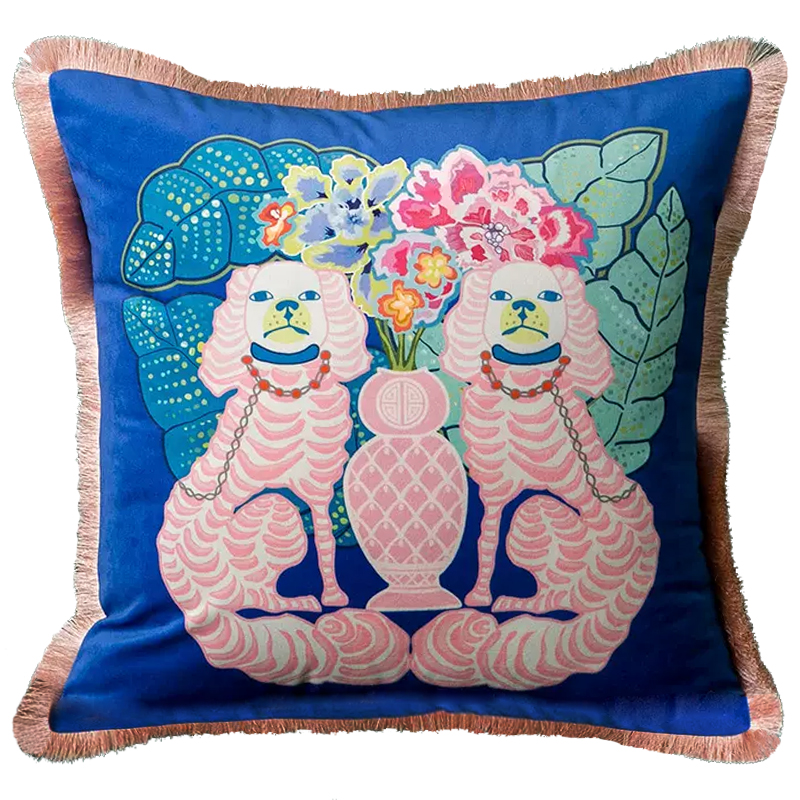 Декоративная подушка Two Pink Dogs on Blue Cushion Синий Розовый Мульти Декоративная подушка Two Pink Dogs on Blue Cushion Синий Розовый Мульти в Орле | Loft Concept