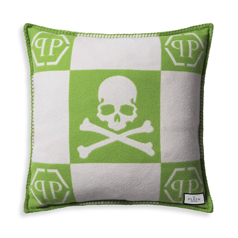 Подушка Philipp Plein Cushion Cashmere Skull 45 x 45 Green Зеленый Белый в Орле | Loft Concept 