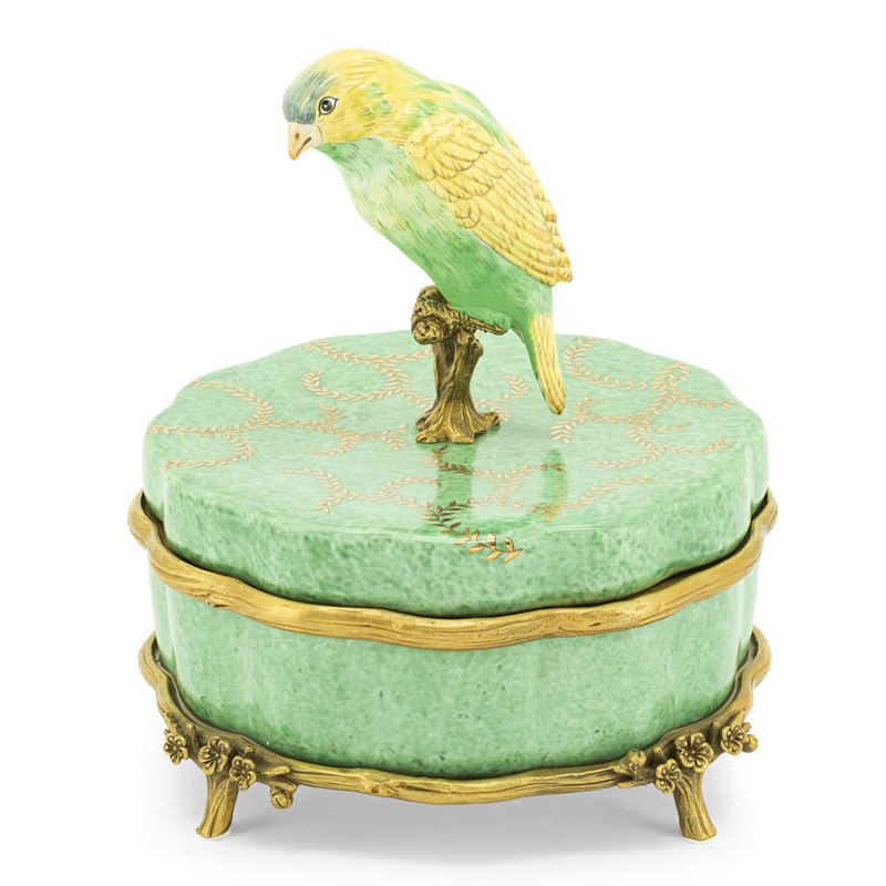 Шкатулка BOX ATLANTA BIRD SM Зеленый шалфей Бронза Шкатулка BOX ATLANTA BIRD SM Зеленый шалфей Бронза в Орле | Loft Concept