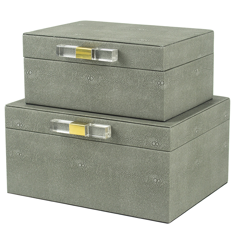 Комплект шкатулок Stingray Skin Gray Boxes Бежево-серый Глянцевое золото Прозрачный Комплект шкатулок Stingray Skin Gray Boxes Бежево-серый Глянцевое золото Прозрачный в Орле | Loft Concept