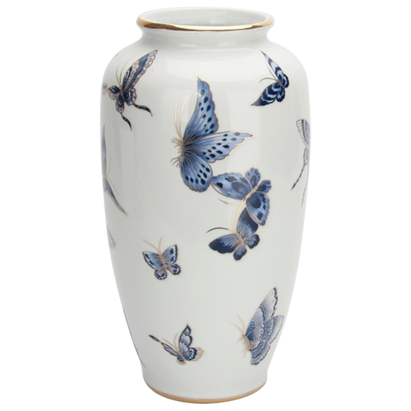Ваза Porcelain Butterfly Blue and Gold Vase Белый Светло-синий Золотой Ваза Porcelain Butterfly Blue and Gold Vase Белый Светло-синий Золотой в Орле | Loft Concept