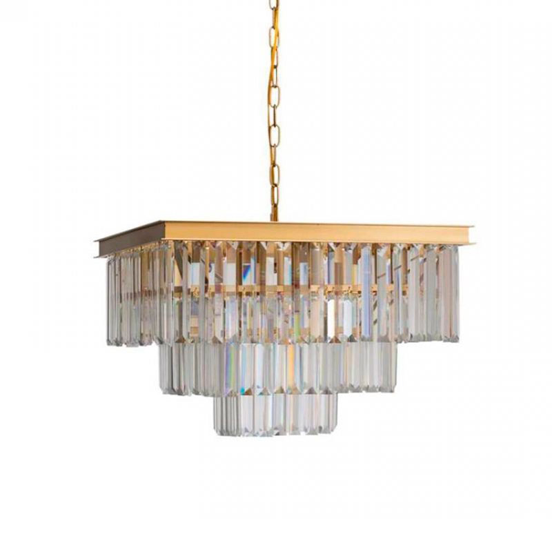 Квадратная Люстра RH 1920s Odeon GOLD iron Three Layers Прозрачное Стекло 50х50 Золотой Прозрачное Стекло в Орле | Loft Concept 