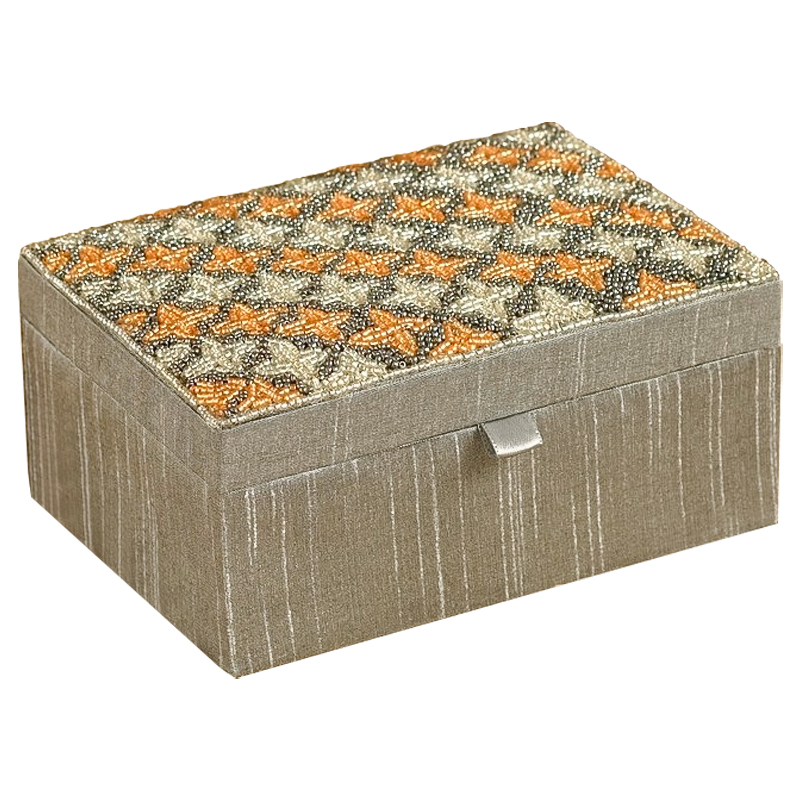 Шкатулка с вышивкой из бисера Sutara Beads Embroidery Box Серебряный Оранжевый Бежевый Шкатулка с вышивкой из бисера Sutara Beads Embroidery Box Серебряный Оранжевый Бежевый в Орле | Loft Concept