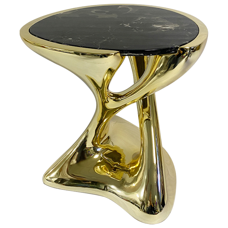 Приставной стол Molten Gold Side Table Глянцевое золото Черный Мрамор Nero в Орле | Loft Concept 