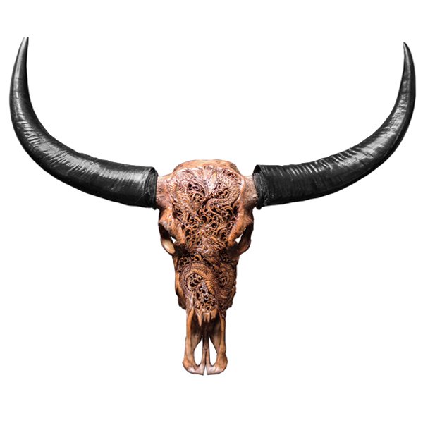 Череп буйвола Buffalo Skull Dragon резьба по кости Коричневый в Орле | Loft Concept 