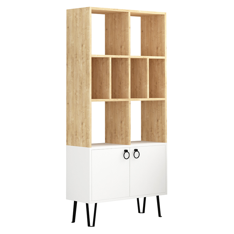 Стеллаж прямой цвета древесины с полками и 2-мя белыми дверцами BENE BOOKCASE OAK Древесина Белый Стеллаж прямой цвета древесины с полками и 2-мя белыми дверцами BENE BOOKCASE OAK Древесина Белый в Орле | Loft Concept