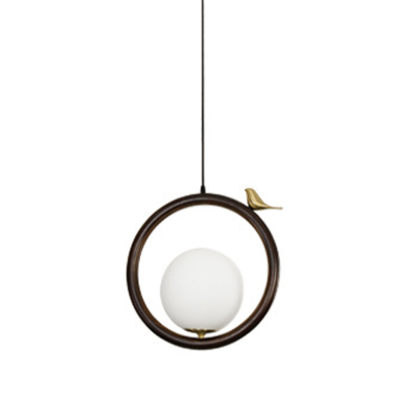 Светильник с птичкой Bird Wood Ring Hanging Lamp Латунь Белый Коричневый Светильник с птичкой Bird Wood Ring Hanging Lamp Латунь Белый Коричневый в Орле | Loft Concept