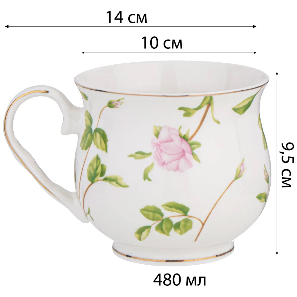 Кружка фарфоровая белая с цветочным принтом 480 мл Flower Porcelain Collection Кружка фарфоровая белая с цветочным принтом 480 мл Flower Porcelain Collection в Орле