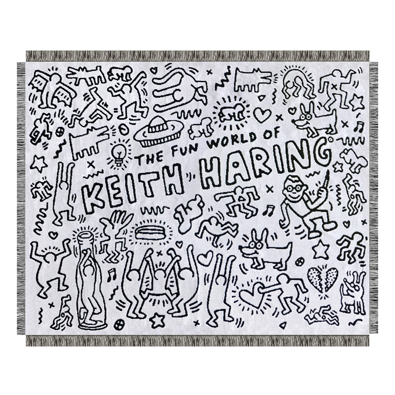 Покрывало граффити черно-белое Кит Харинг Keith Haring Bed Сover Черно-белый в Орле | Loft Concept 
