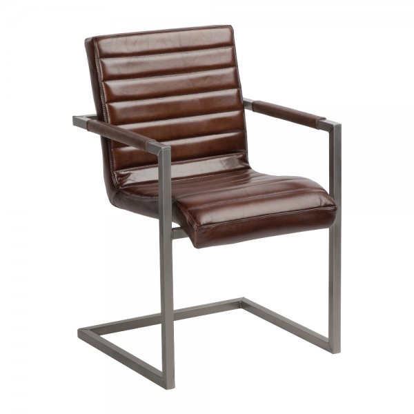 Стул с подлокотниками Leather Metal Коричневый Графит Стул с подлокотниками Leather Metal Коричневый Графит в Орле | Loft Concept