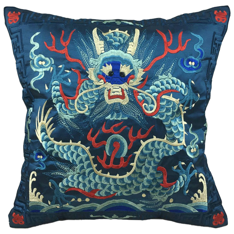Декоративная подушка с вышивкой Chinese Dragon Blue Мульти Синий Декоративная подушка с вышивкой Chinese Dragon Blue Мульти Синий в Орле | Loft Concept
