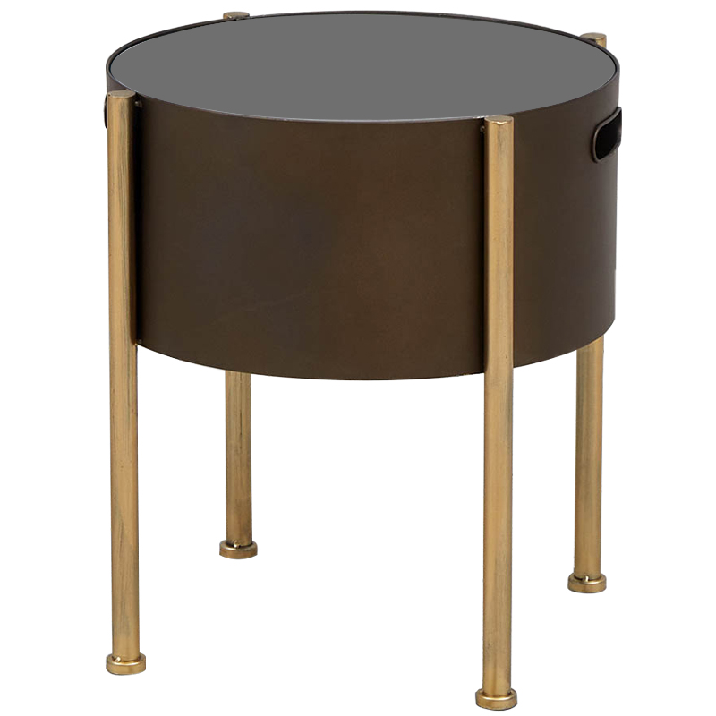 Приставной стол Barnaby Round Side Table Коричневый Латунь Стекло Смок Приставной стол Barnaby Round Side Table Коричневый Латунь Стекло Смок в Орле | Loft Concept