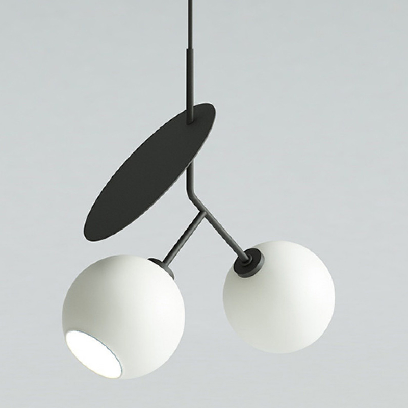 Подвесной светильник Cherry Pendant Double Black Белое матовое стекло Черный Подвесной светильник Cherry Pendant Double Black Белое матовое стекло Черный в Орле | Loft Concept