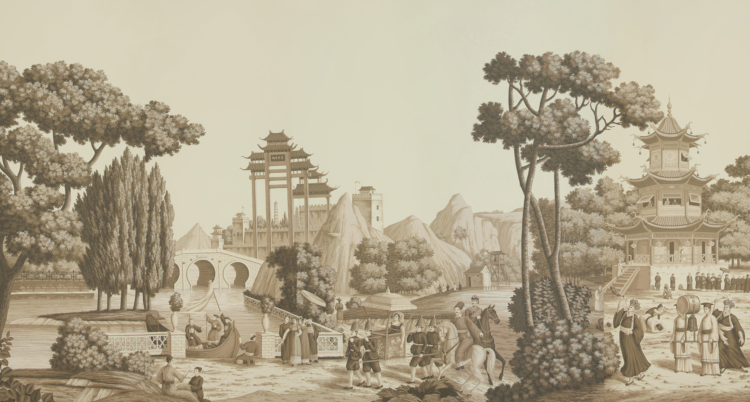 Обои ручная роспись Procession Chinoise Sepia on scenic paper Обои ручная роспись Procession Chinoise Sepia on scenic paper - постер Loft-Concept в Орле
