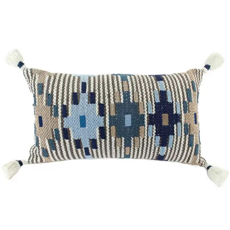 Подушка Blue Ikat с кисточками Синий Голубой Бежевый Подушка Blue Ikat с кисточками Синий Голубой Бежевый в Орле | Loft Concept