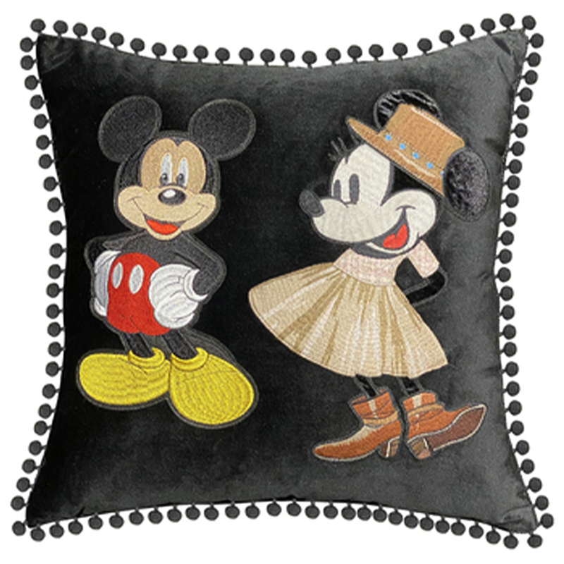 Декоративная подушка с вышивкой Gucci Mickey and Minnie Mouse Черный Красный Желтый Бежевый в Орле | Loft Concept 