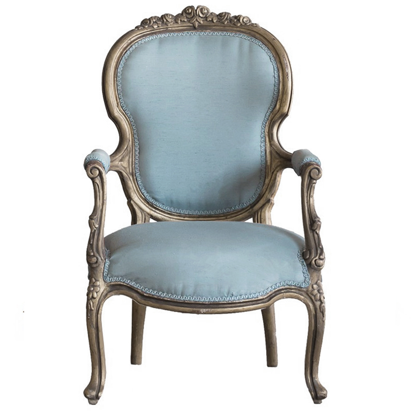 Кресло Arm Carved Chair blue linen Голубой пастельный Темный дуб Кресло Arm Carved Chair blue linen Голубой пастельный Темный дуб в Орле | Loft Concept