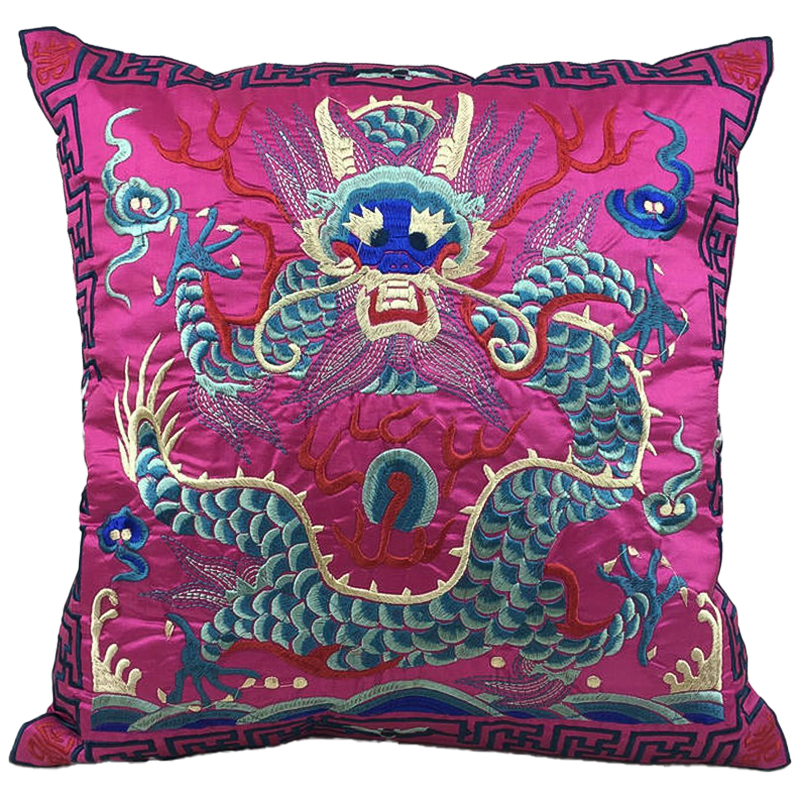 Декоративная подушка с вышивкой Chinese Dragon Pink Розовый Мульти Декоративная подушка с вышивкой Chinese Dragon Pink Розовый Мульти в Орле | Loft Concept