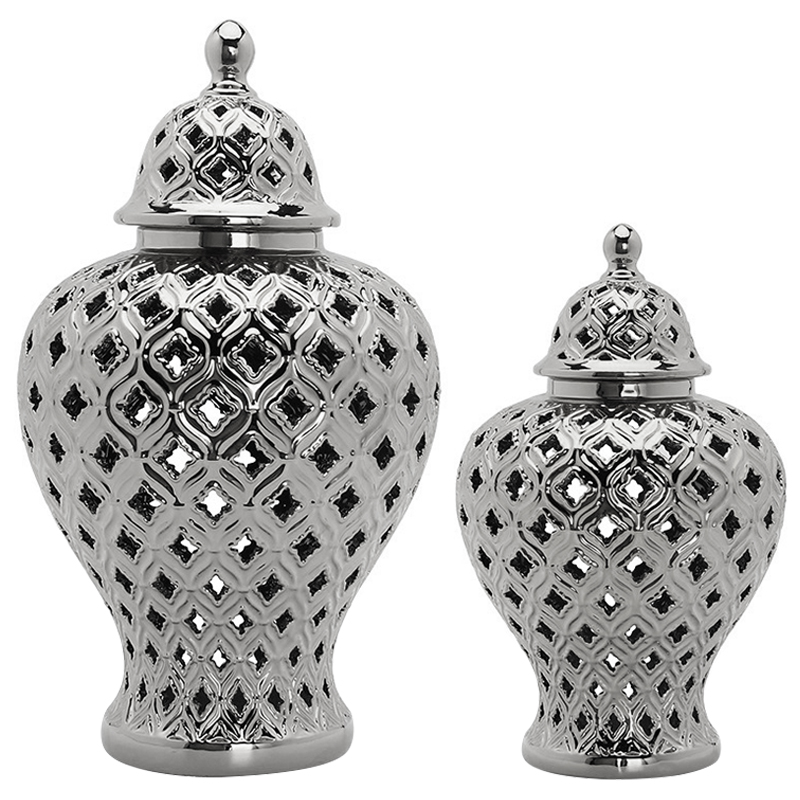 Ваза с крышкой Ceramic Silver Carving Vase Серебряный Ваза с крышкой Ceramic Silver Carving Vase Серебряный в Орле | Loft Concept