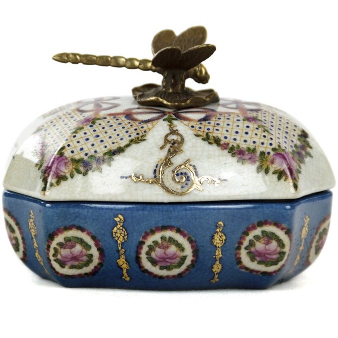 Шкатулка Box Floral Ornament Белый Бронза Синий Шкатулка Box Floral Ornament Белый Бронза Синий в Орле | Loft Concept