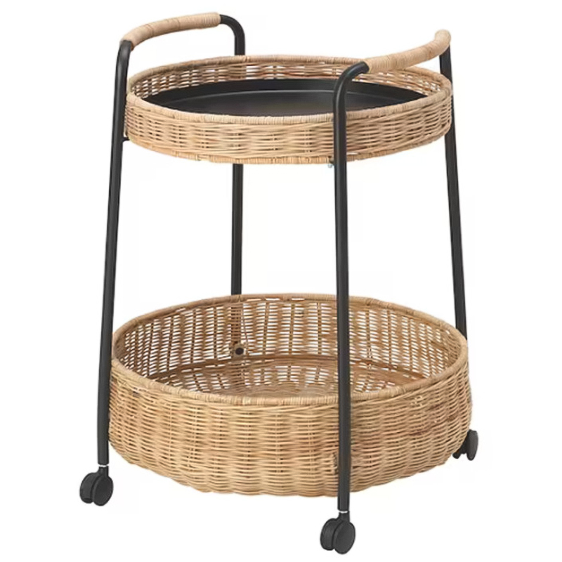 Приставной столик на колесах Roy Wicker Round Side Table Черный Древесина Приставной столик на колесах Roy Wicker Round Side Table Черный Древесина в Орле | Loft Concept