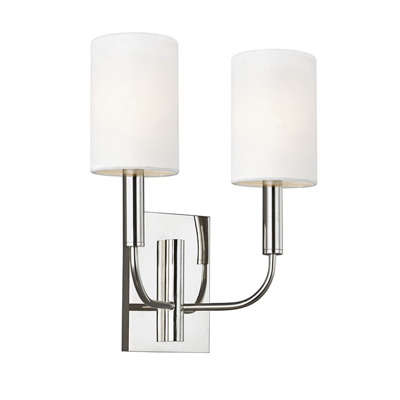 Бра с прямоугольным основанием и 2-мя белыми цилиндрическими льняными абажурами Feiss Никель Бежевый Латунь в Орле | Loft Concept 