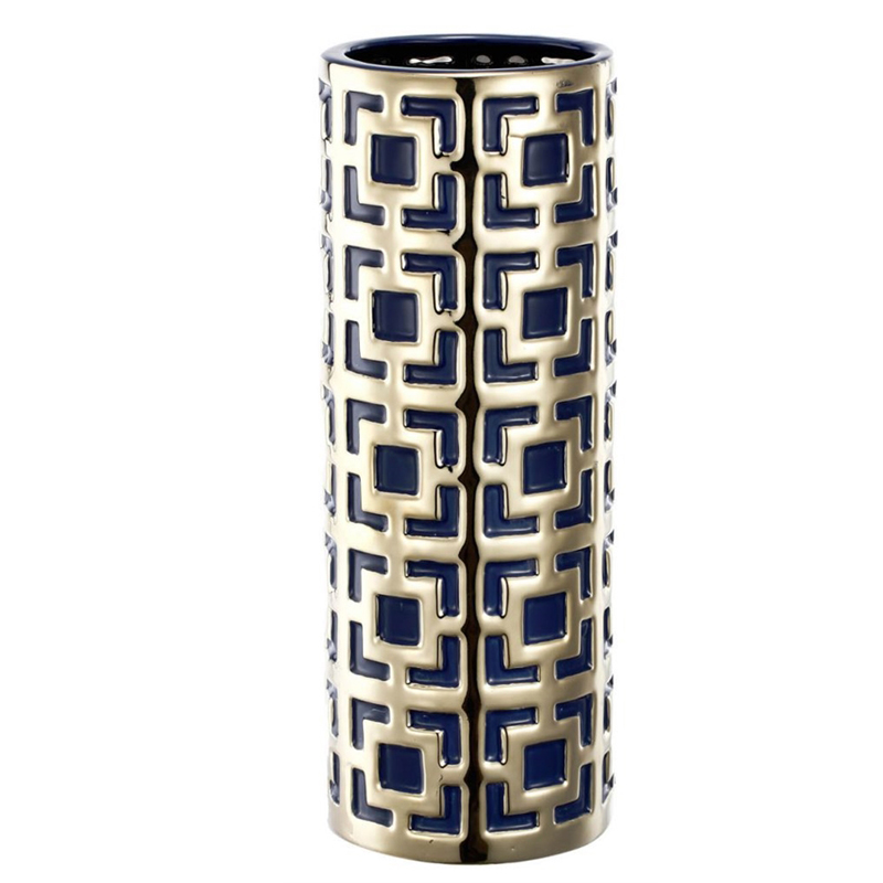 Ваза с геометрическим узором Marion Vase Золотой Синий Ваза с геометрическим узором Marion Vase Золотой Синий в Орле | Loft Concept