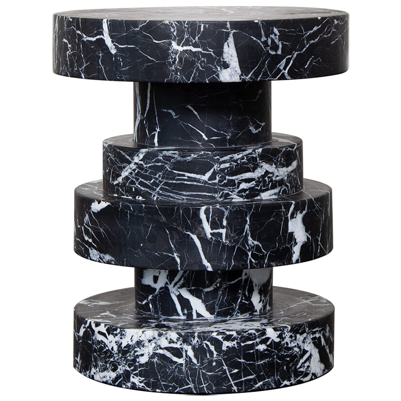 Приставной стол Apollo Stool Nero Marquina дизайн Kelly Wearstler Черно-белый Черный Мрамор Nero в Орле | Loft Concept 