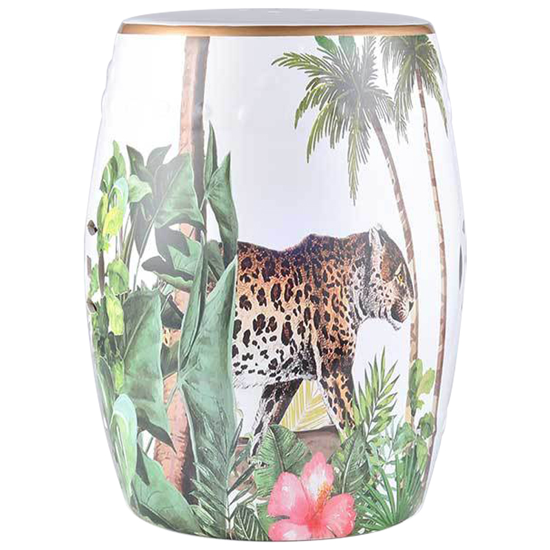 Керамический табурет Leopard Tropical Animal Ceramic Stool White Белый Зеленый Коричневый Керамический табурет Leopard Tropical Animal Ceramic Stool White Белый Зеленый Коричневый в Орле | Loft Concept