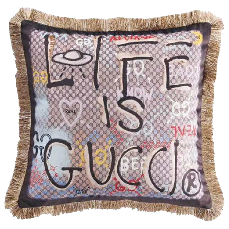 Декоративная подушка Cтиль Gucci Life is Gucci Коричневый Мульти Декоративная подушка Cтиль Gucci Life is Gucci Коричневый Мульти в Орле | Loft Concept