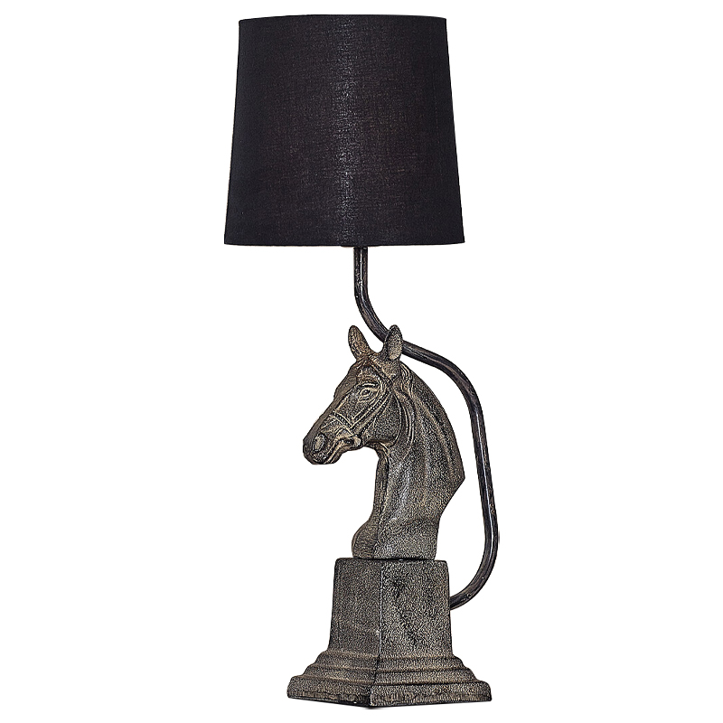 Настольная лампа с абажуром Lampshade Horse Sculpture Черный Металлик винтаж Настольная лампа с абажуром Lampshade Horse Sculpture Черный Металлик винтаж в Орле | Loft Concept