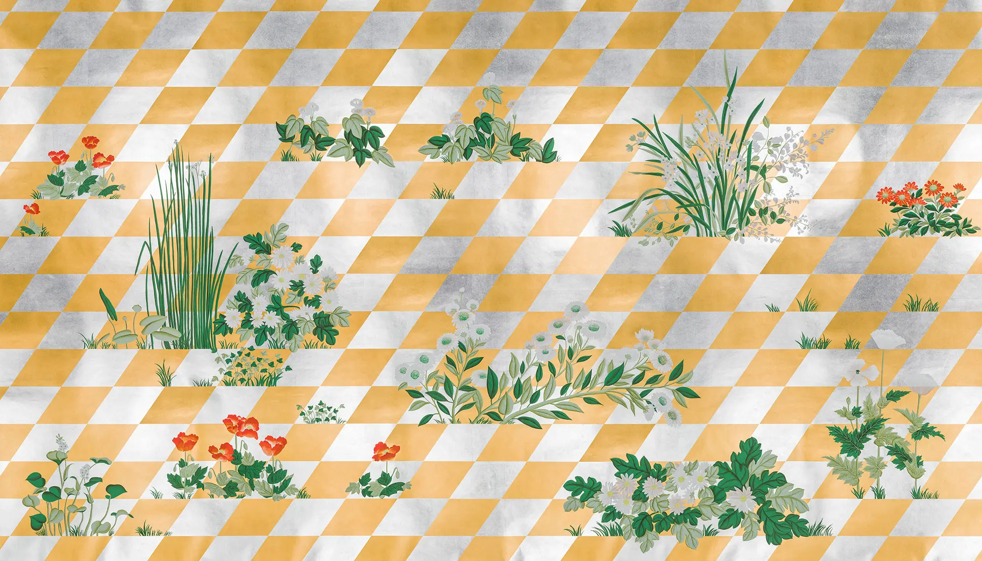 Обои ручная роспись Tiled Meadow Original colourway on Egyptian Gold gilded paper Обои ручная роспись Tiled Meadow Original colourway on Egyptian Gold gilded paper - постер Loft-Concept в Орле