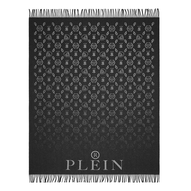 Плед Philipp Plein Plaid Cashmere Monogram Черный Серый Плед Philipp Plein Plaid Cashmere Monogram Черный Серый в Орле | Loft Concept